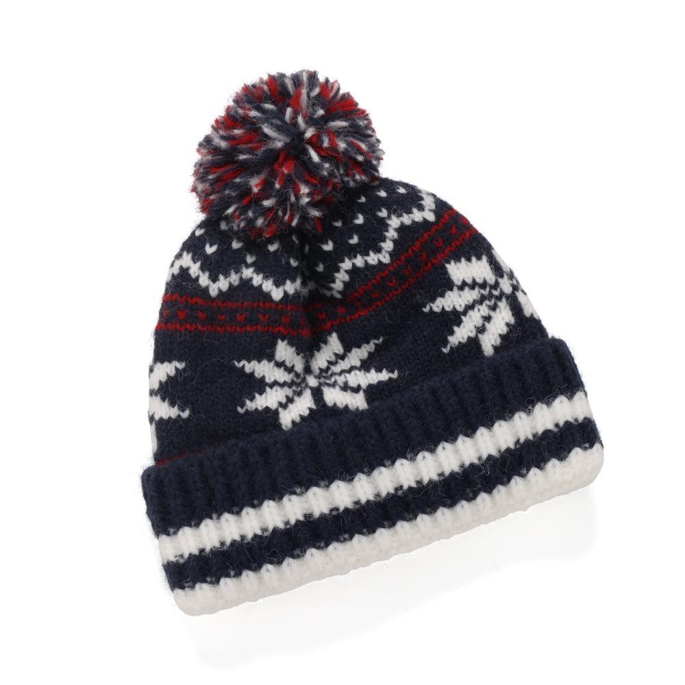 Cozy Retro Knitted Hat Soft Snow Flake Jacquard Pompoms Beanie Warm Winter Hat Scarf for Women