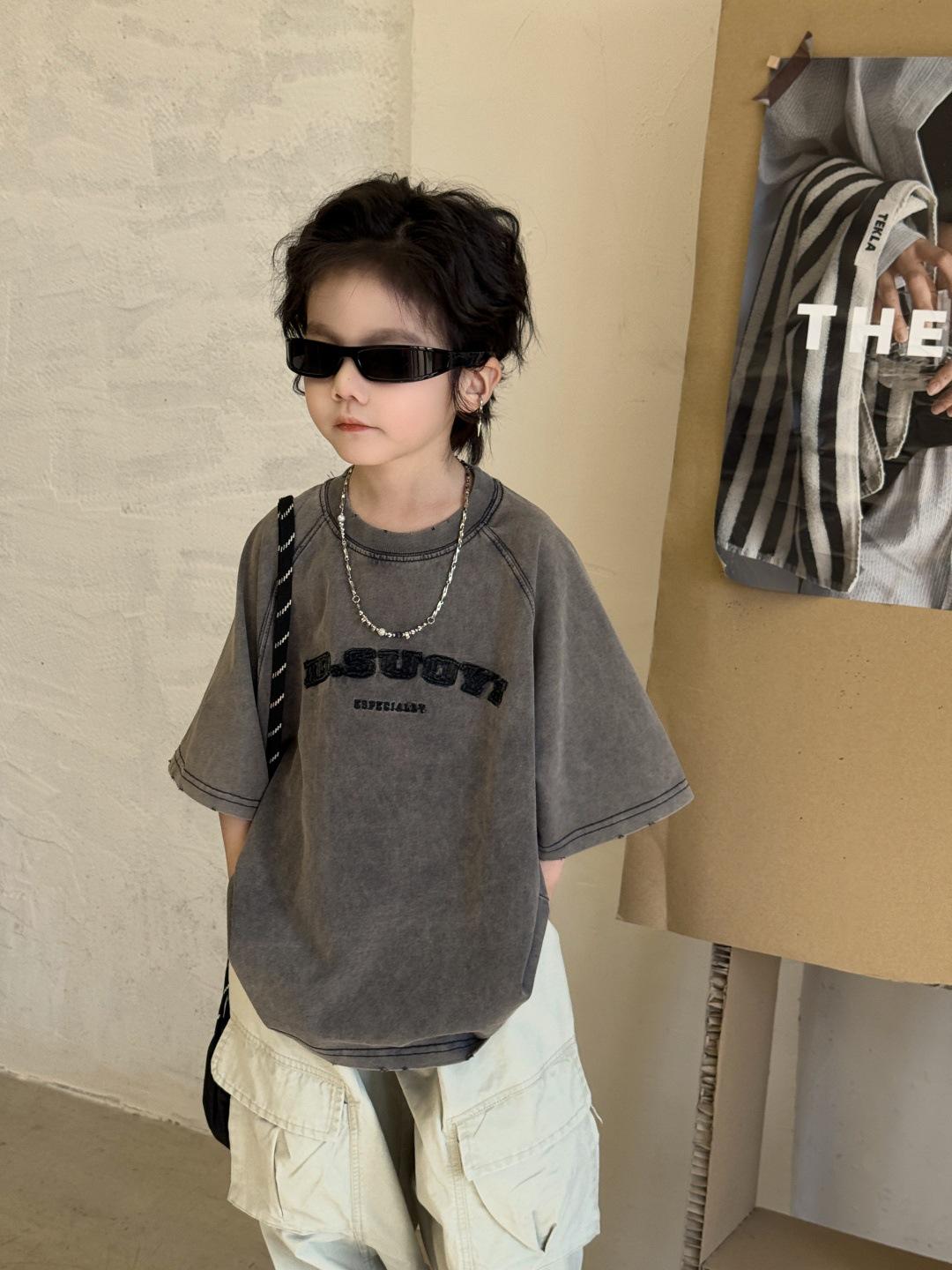 

Мужская футболка с вышивкой, выстиранного цвета, с коротким рукавом - Тяжелая индустрия, уличный стиль 110 cm