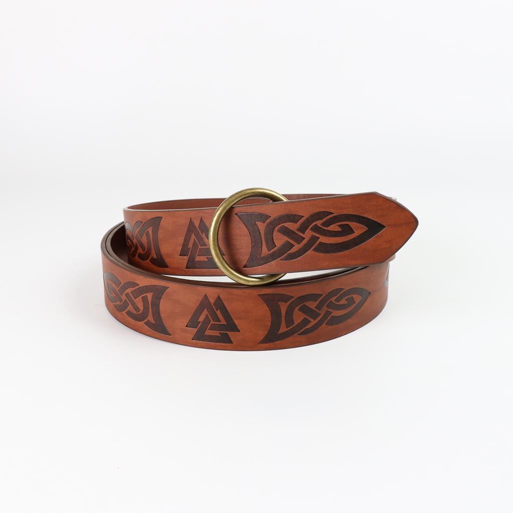 Renaissance PU Leather Belt Viking Cosplay Printed Belt for Medieval Renaissance Faire Costumes