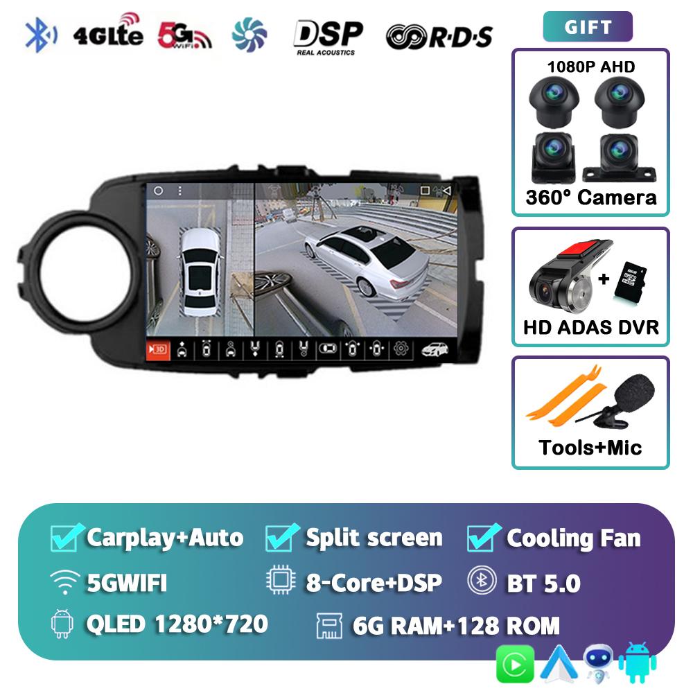 Android 14 Carplay Auto Car Radio For Toyota Yaris 2012 2013 2014 2015 2016 2017 GPS Multimedia Player Stereo WIFI+4G Video DSP