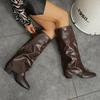 Large size pleated high-heeled fashion boots for women 2025 autumn and winter new thick-heeled British style high-leg pants boots for women