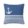 Navy Blue And White Stripes With A Red Anchor Pillow Cases Blue Nautical Anchor Cushion Covers Decor Pillowcase for Home 18"x18"