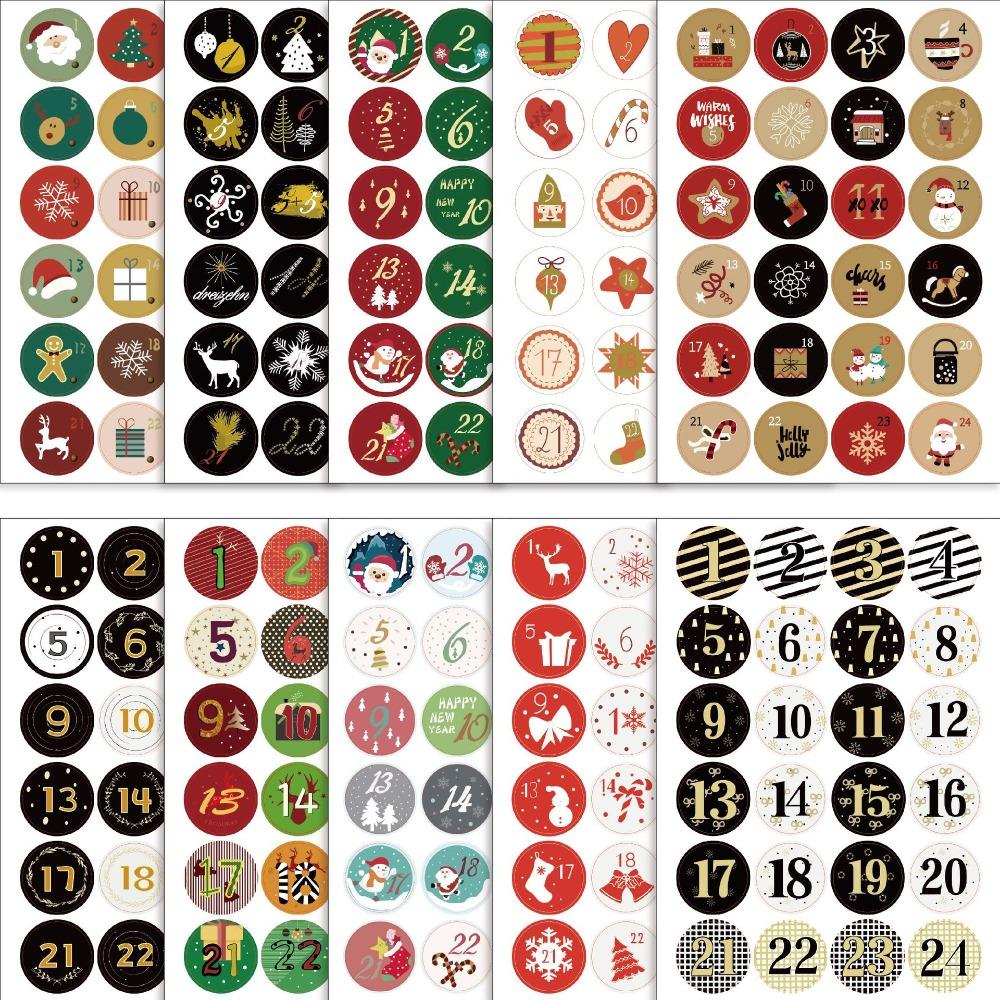 10 Sheets Set Numbered Stickers Christmas Countdown Calendar Stickers Waterproof Adhesive Irregular Gift Sealing Stickers