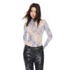 Thelight24 Early Autumn New Arrival Midriff Outfit Long Sleeves Mesh T-shirt Women's Small Turtleneck Sun Protection Shirt Tie-Dye Print Sexy