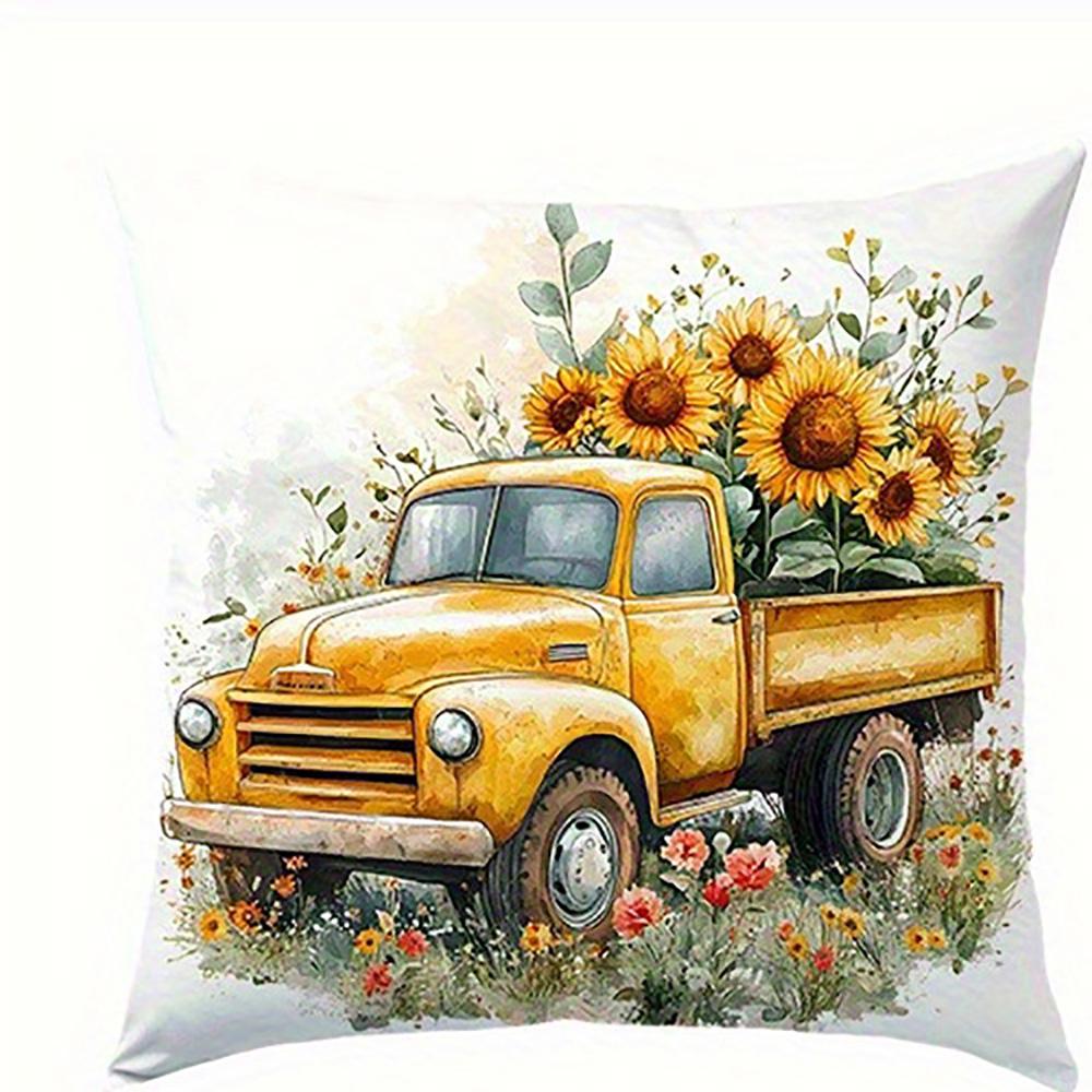 Sunflower Truck Pattern Pillow CoverSuitable for Sofa Car Bedroom Decorative Cushion Cover Pillow Cover