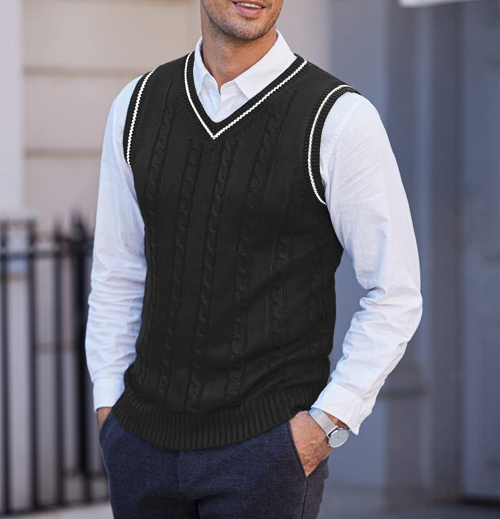 Men's Knitted Vest, Sleeveless, Casual V-neck, Thickened Waistcoat