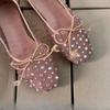 Fashion Summer Breathable Mesh Women Ballet Flats Bling Diamond Bow Decoration Soft Sole Brand Designer Leisure Ladies Mary Jane Shoes