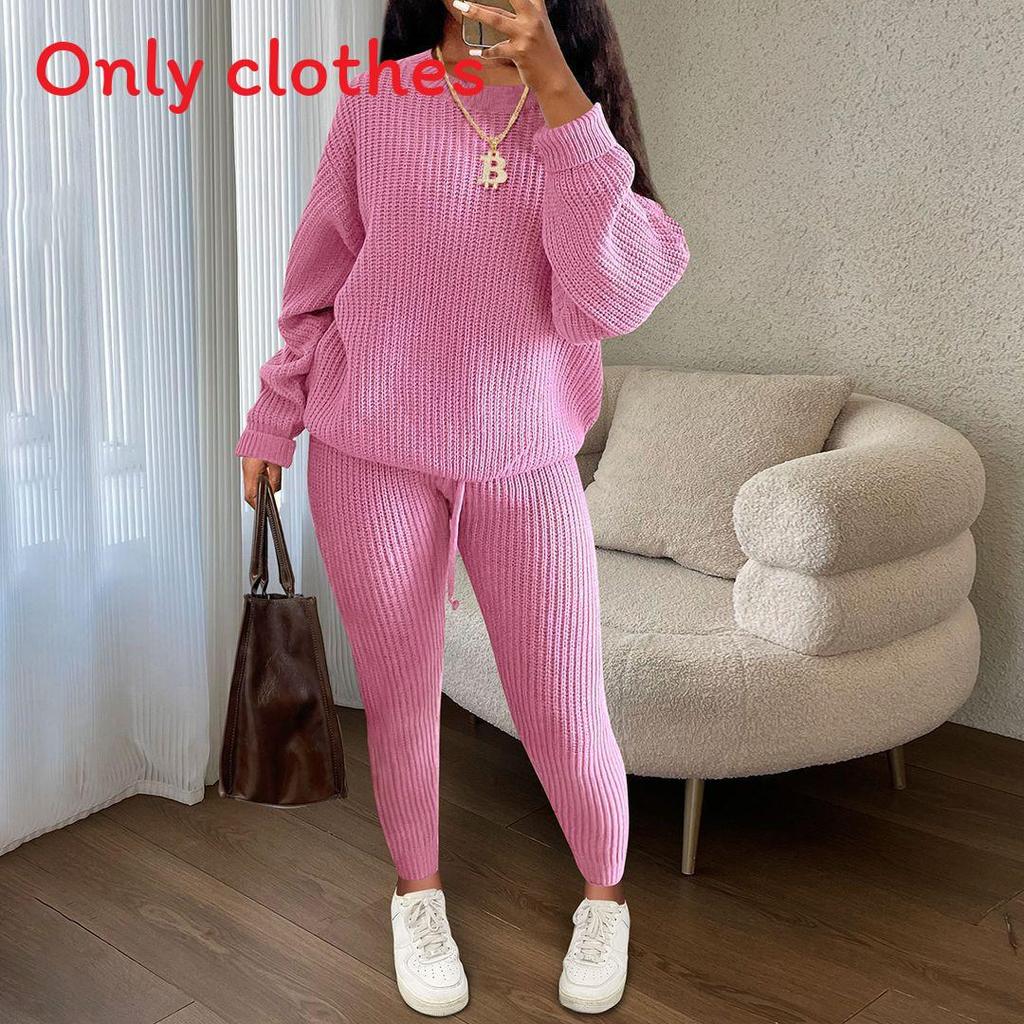 Womens Cozy Knit Sweater Pants Set With Belt For Casual Winter Wear