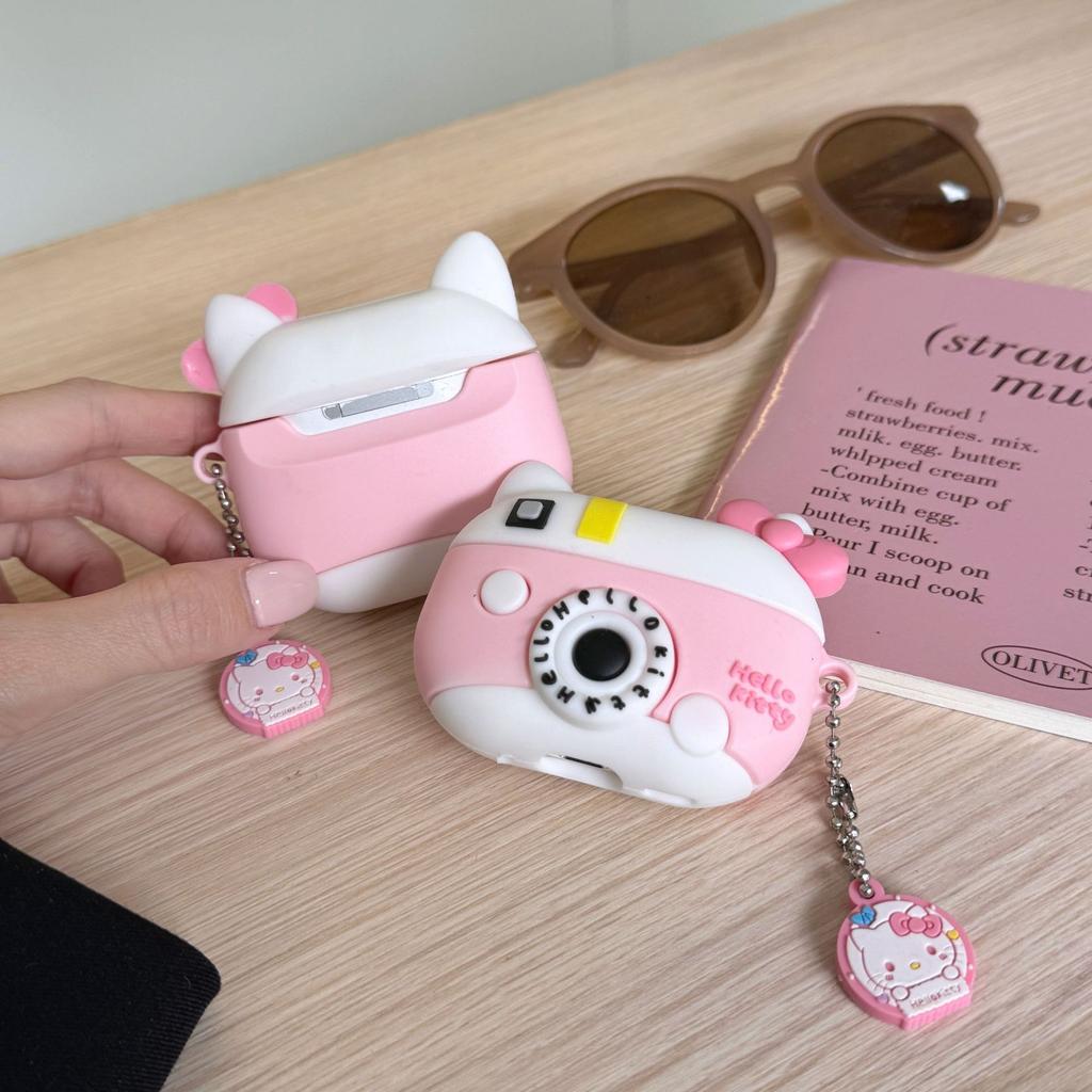 Cute Camera KT Cat AirPods Pro Apple 1/2/3 Generation Bluetooth Headset Case Cartoon Protective Case for Women