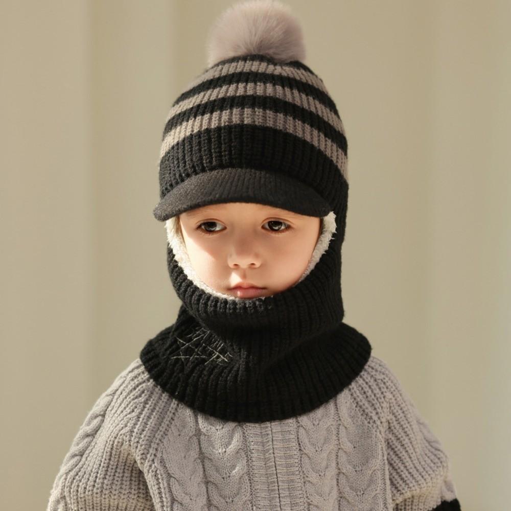 Plush Kids Ear Protection Balaclava Thermal Warm Neck Warmer Hat 2 In 1 Thick Knit Beanie  Outdoor