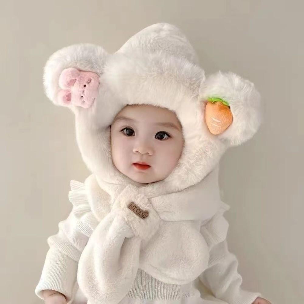 Thick Warm Kids Hooded Scarf Hat Neck Protection Winter Plush Integrated Hat  Snow