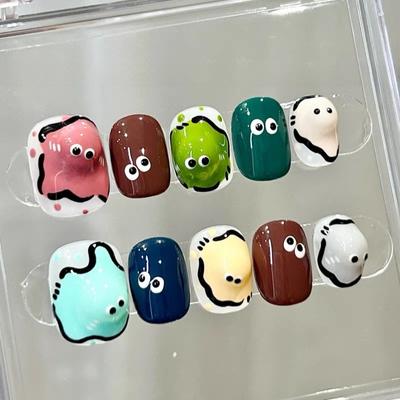 10pcs/set Funny Egg Boy Handmade Nail Art Wear Cartoon Cute 3D Expression False Nail Sticker