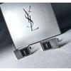 Used YVES SAINT LAURENT YSL Silver & Gold & Black Square Vintage Cufflinks Cufflinks Button with Case