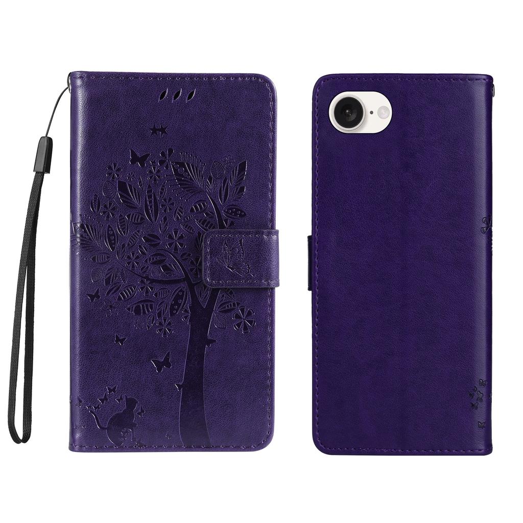 For iPhone 16e Phone Case with Stand Cat Tree Pattern Leather Wallet Mobile Cover