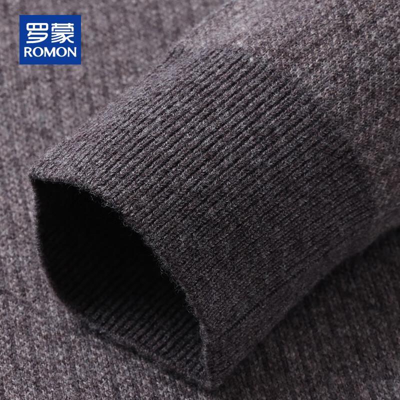 ROMON Men's 100% Pure Wool Thickened Striped Mock Neck Sweater
