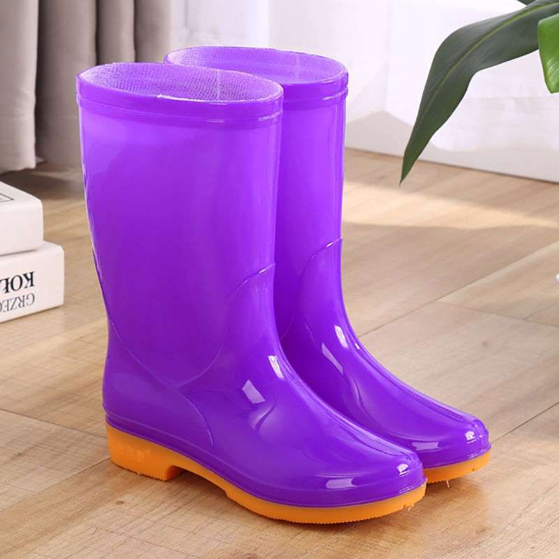 Fashion Medium Tube Waterproof Shoes Rain Shoes Rain Boots Women's Summer Adult Work Rubber Shoes Cow Tendon Sole Non-slip Water Boots High Tube Over