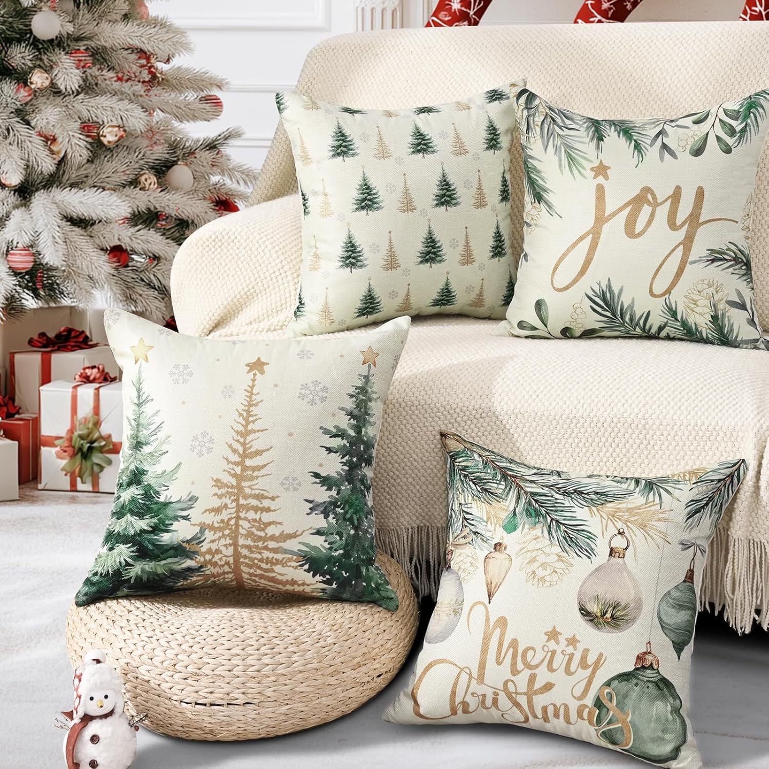 ASPMIZ Pillow Covers x 18 Inch Set of 4, Winter Christmas Tree Holiday Throw ясень черный