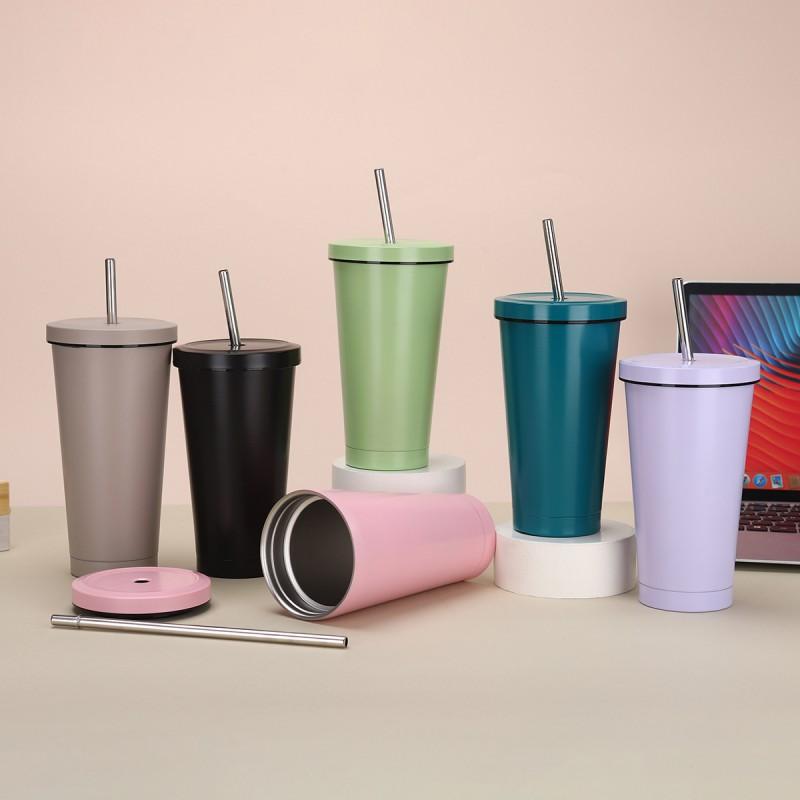 Stainless Steel Vacuum Insulated Travel Mug With Straw Lid Double Wall Coffee Cup Car Office Outdoor Use