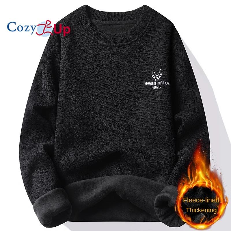 Cozy Up Men s Plush and Thickened Knitted Pullover Thermal Warm Sweater M чёрный