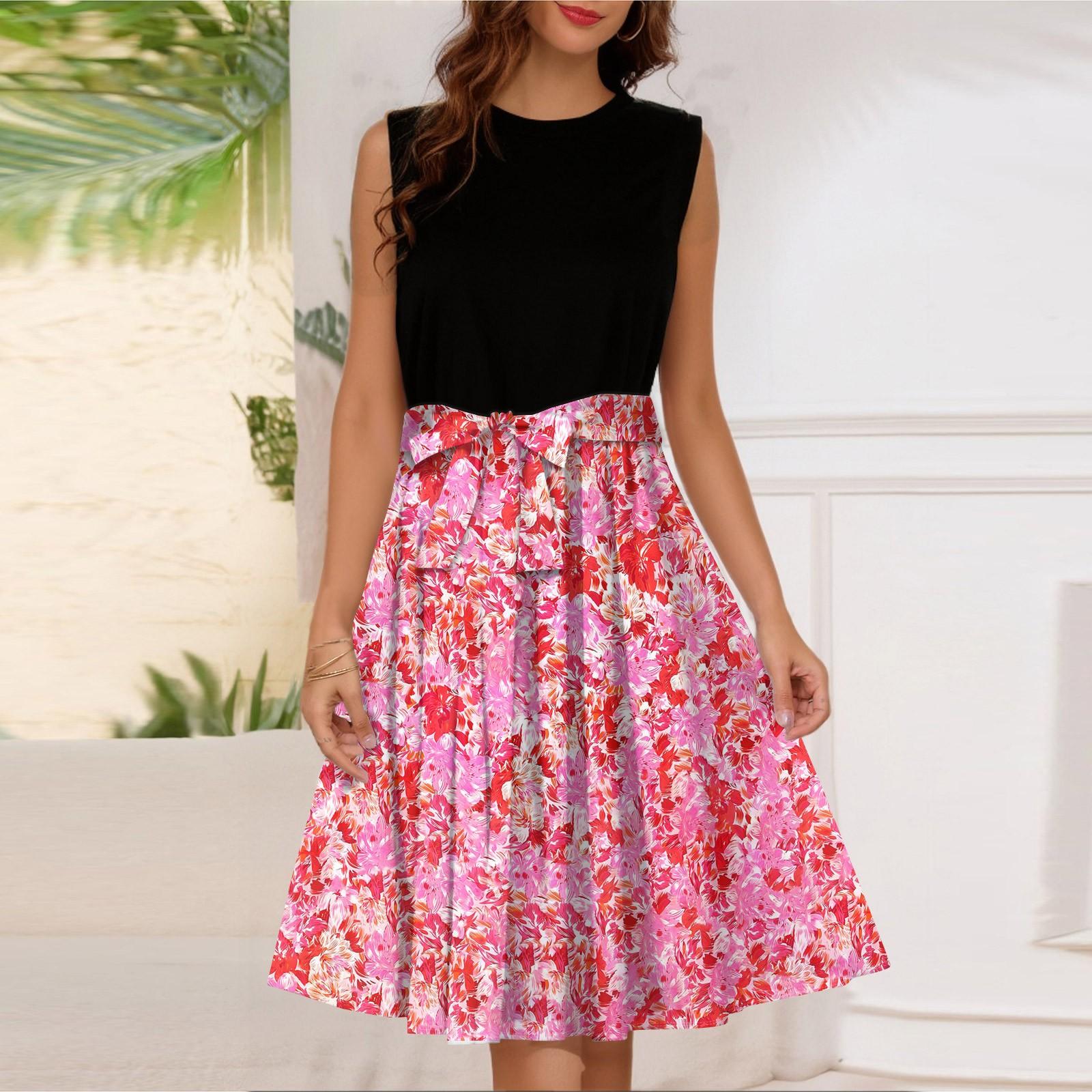 

Женское модное повседневное короткое платье без рукавов со шнуровкой и круглым вырезом L розовый