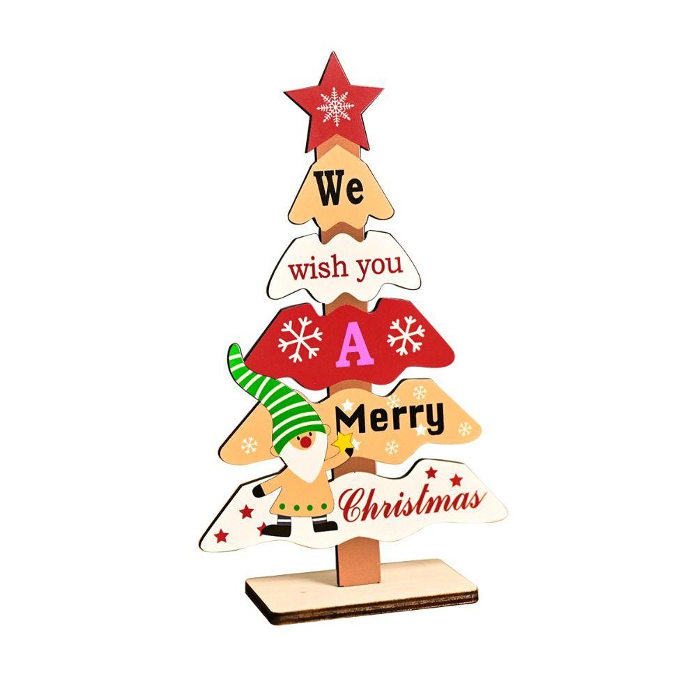 2pcs Wood Desktop Centerpieces Cartoon Christmas Signs Crafts Christmas Tree Ornaments Set  Home