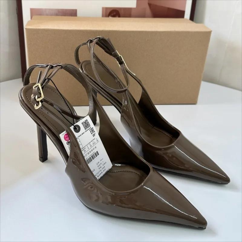 

Модные летние босоножки-стилетто 2025 для женщин, на высоком каблуке, с сексуальным ремешком на щиколотке, с острым носком, роскошный бренд, для вечеринки, свадьбы, свадебные туфли 42 зелёный