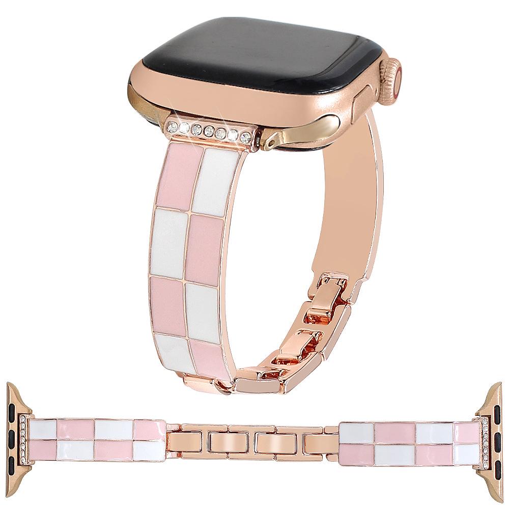 

Plaid Metal Bracelet Strap for Apple Watch S11/S10 38/40/41mm розовый