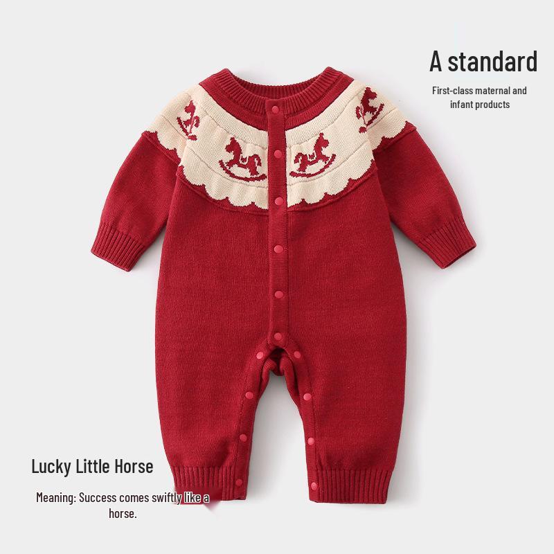 Baby Festive Red Winter Sweater: New Year Jacquard Knitwear for Girls 80 cm красный