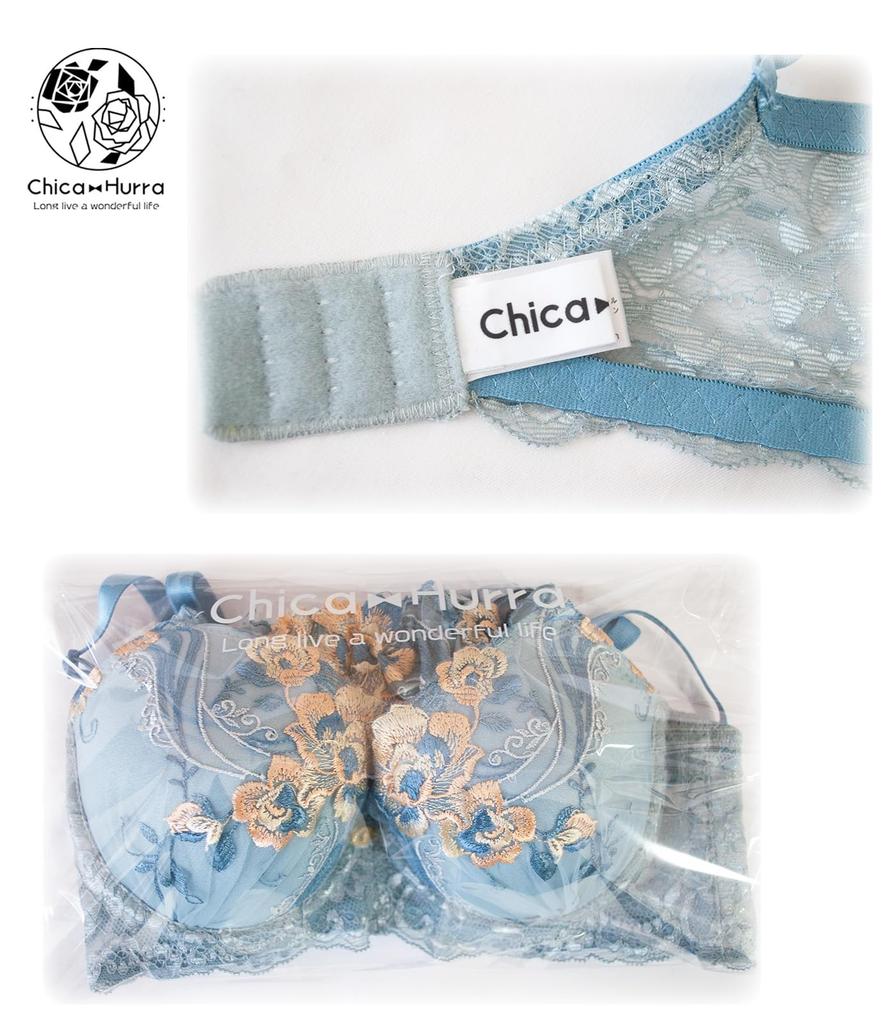 Chica Hurra Blue D75 Bra and Panty Floral Elegant Classic Made In Slim Stylish and Cute Bra and Panty Elastic for Home Beautiful Bra and Panty Large