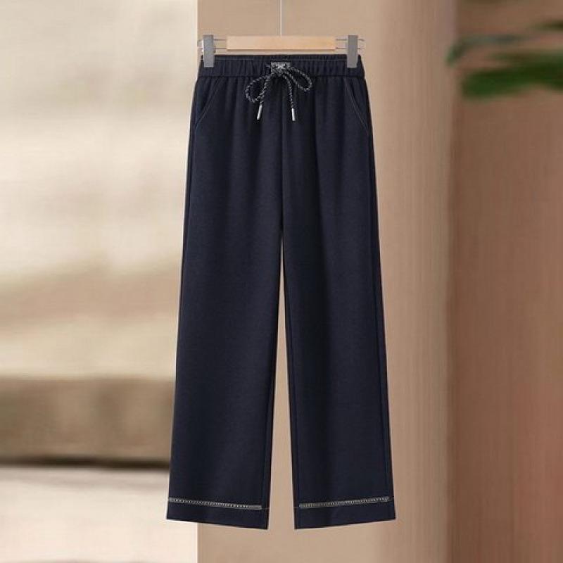 

High-Waisted Wide-Leg Denim Pants for Women, Ideal for Spring and Autumn, Suitable for Middle-Aged and Elderly, Loose and Floor-Length Design. 3XL (120-130 kg) синий