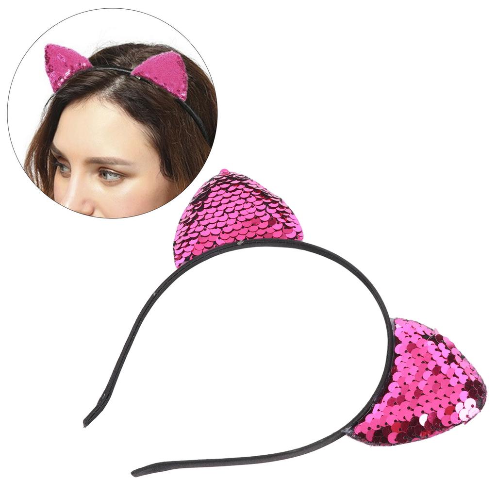 Reversible Sequin Cat Ears Headband Shiny Cat Ear Hair Hoops Women s Kitty Hair AccessoriesRose Red