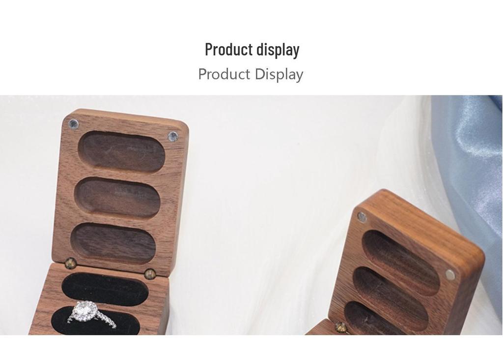 Black Walnut Wood Ring/Earring Storage Box, Three Anti-Oxidation Slots