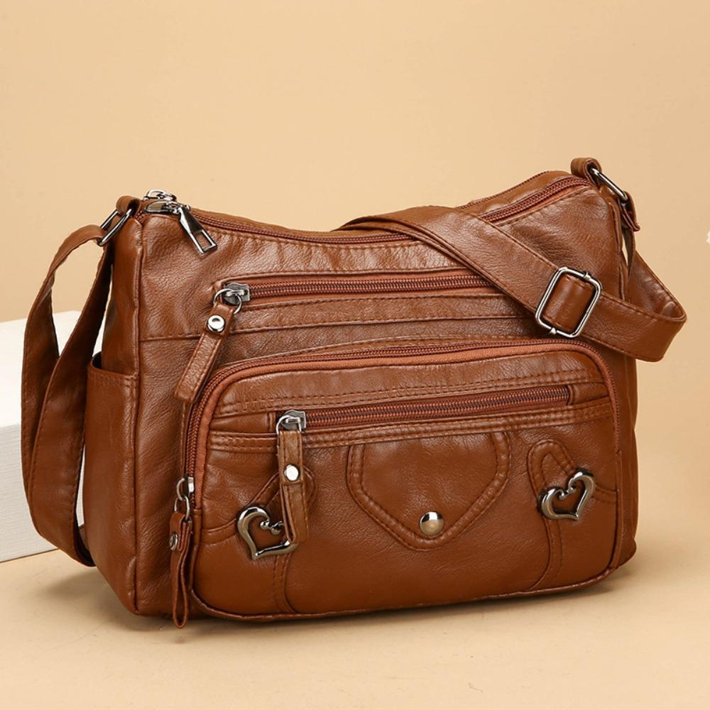 Borsa a tracolla in pelle PU Grande capacità Tracolla regolabile Borsa a tracolla per mamma Chiusura a zip Multi-scomparto Portafoglio da donna