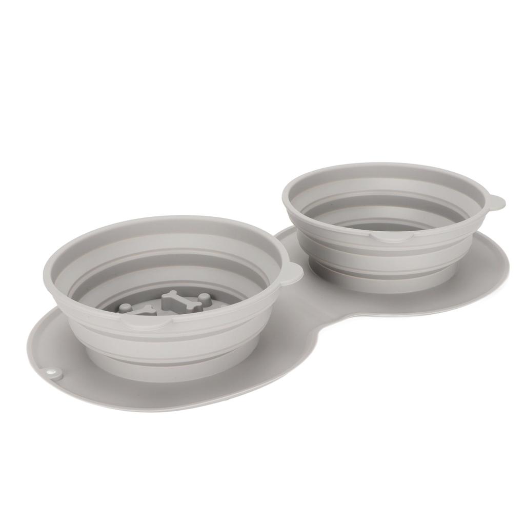 Zusammenklappbarer Hundenapf Verdickter Faltbarer Tragbarer Wandmontierter Silikon Haustier Doppelnapf zum Spazierengehen