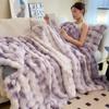 Luxury Super Soft Faux Rabbit Fur Blanket Fluffy Pink White Gradient Throw Blankets for Sofa Bed Winter Warm Thick Plush Blanket