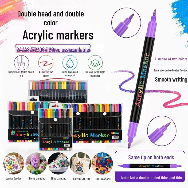 Stackable Double-Ended Double-Color Acrylic Markers, Opaque, Washable for Student Art & Graffiti.