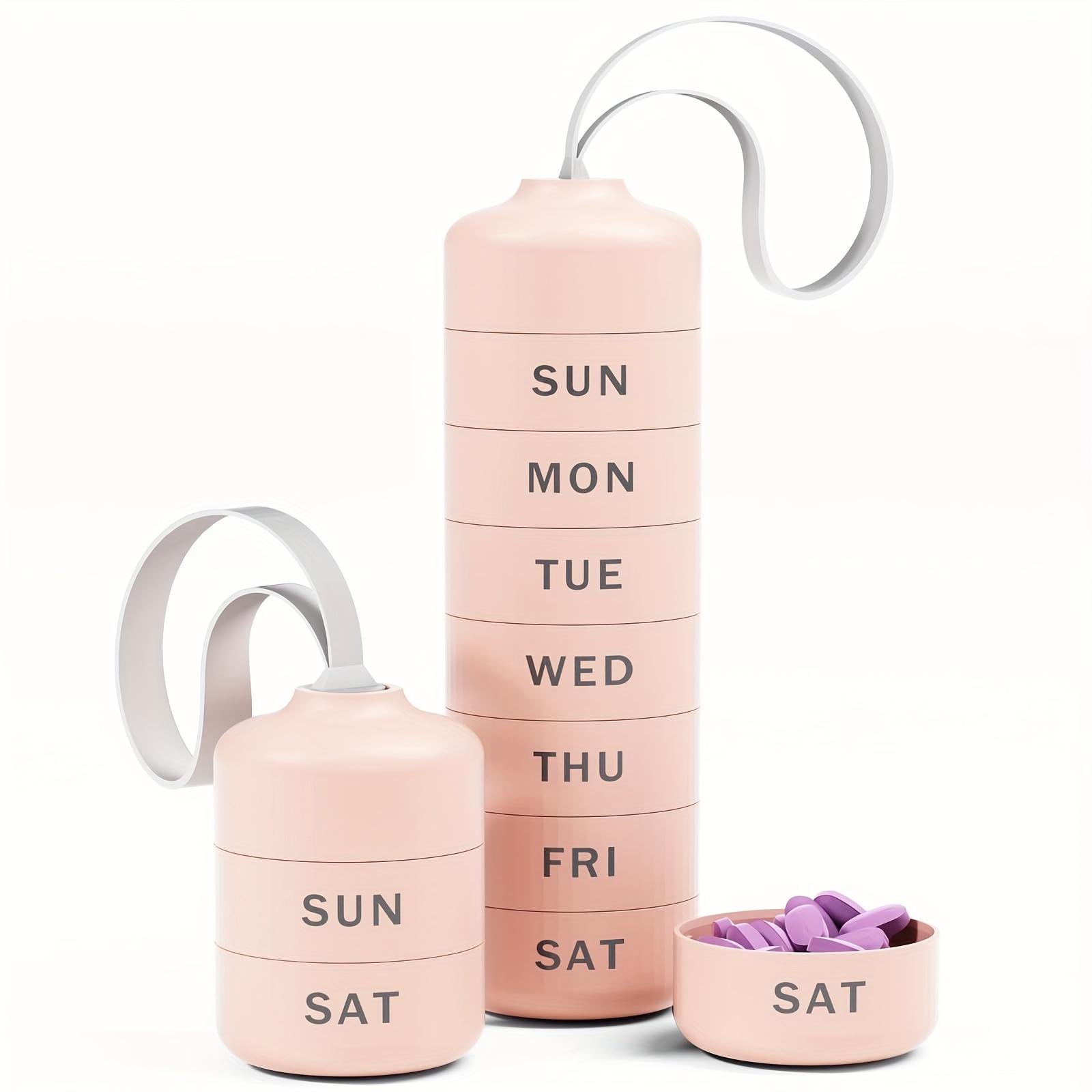 

Metal Pill Organizer Weekly, Stackable Waterproof Travel Pill Box Large Aluminum Alloy Pill Case Container BPA Free 7 Day рожевий