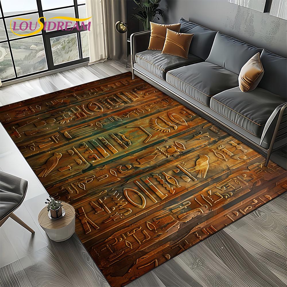 2025 Antikes Ägypten Hieroglyphen Mythologie Wandmalerei Teppich für Wohnzimmer Schlafzimmer Sofadekoration,Rutschfeste Bodenmatte