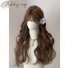Brown Wig with Bangs Long Curly Wavy Natural Hair for Women 24inch Heat-resistant Fiber Synthetic Wigs Cute Lolita Wig Peruca