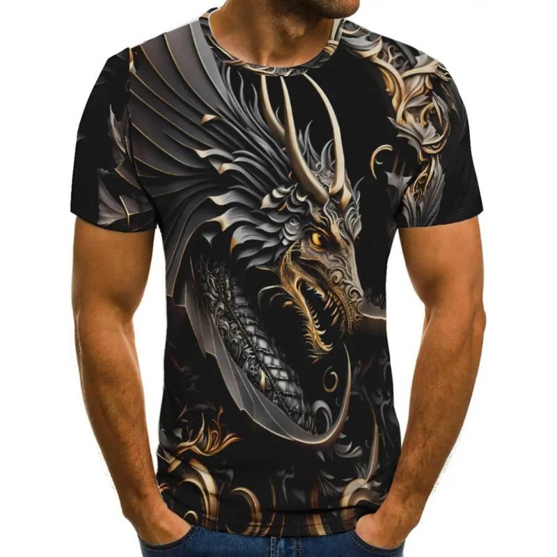 T-shirt Estiva da Uomo Girocollo Stampata in 3D Moda Versatile Traspirante Tendenza Casual