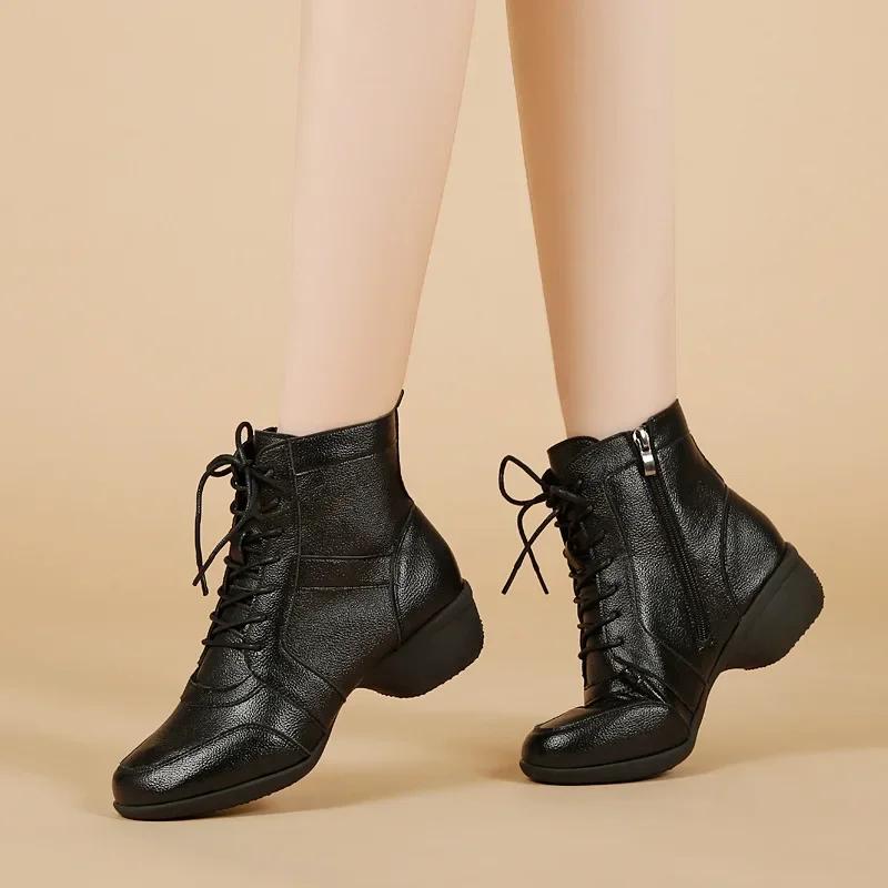 Square Dance Shoes Women Leather Mesh Cool Women Summer Short Boots Dance Sneakers Outdoor Modern Jazz Dancing Shoes Dance Boots