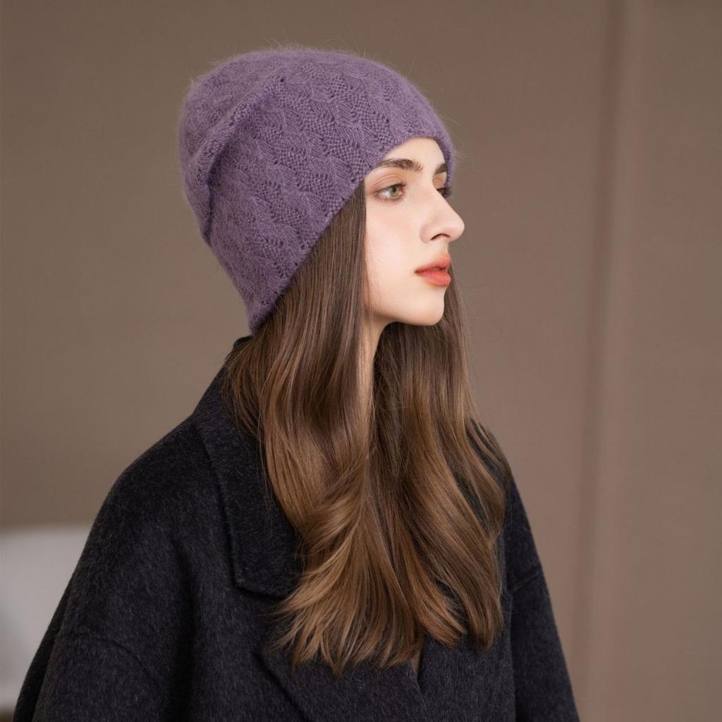 Autumn and Winter New Bald Hat Retro Wool Hat Warm Ear Protector Stack Hat Cold Hat Woman