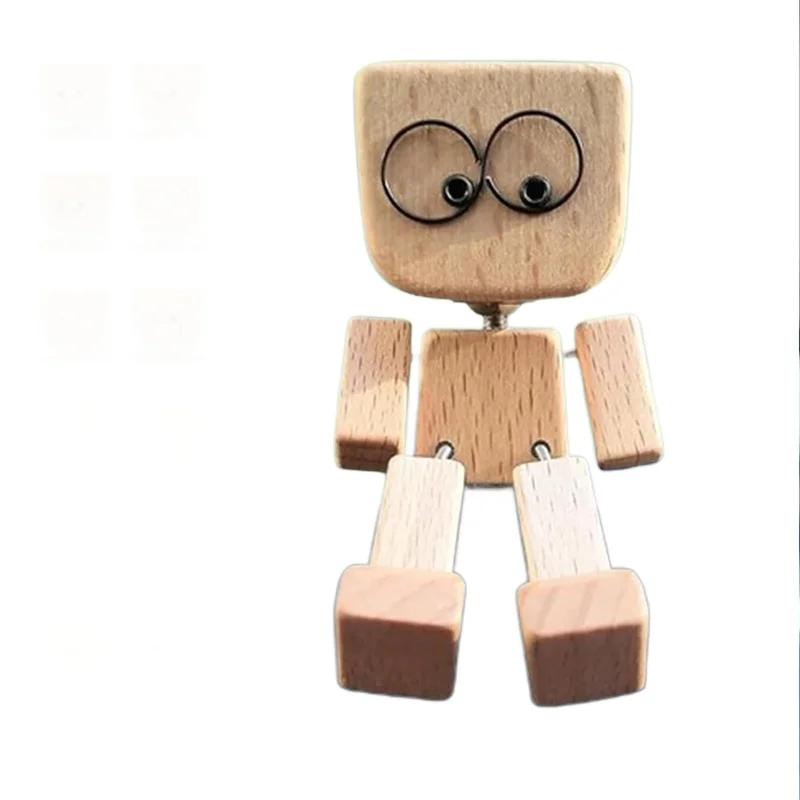 Shaking Man Statue Handmade Wooden Man Figurine with Shaking Feet Unique Car Dashboard Decoration Desktop Ornament for Home