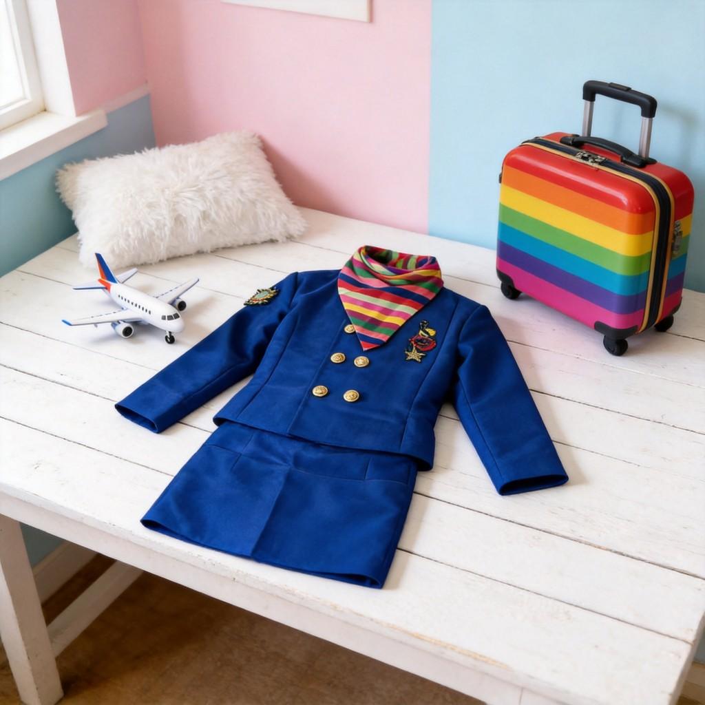 Childrens Halloween Flight Attendant Costume With Uniform Fabric For Kids Stage Play