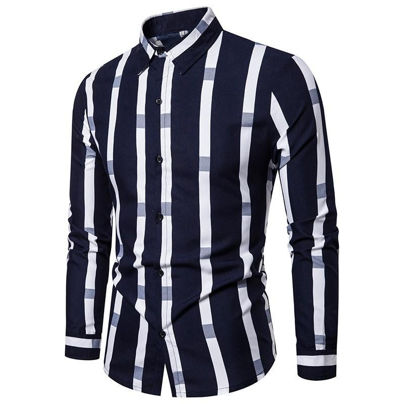 New Spring Autumn Men's Shirt Long Sleeve Striped Lapel Loose Casual Simple Breathable Top