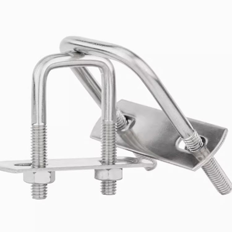 304 Stainless Steel U-Shaped Square Card Clamp Set with M6 Screw Bolt, Right Angle Design, In Stock