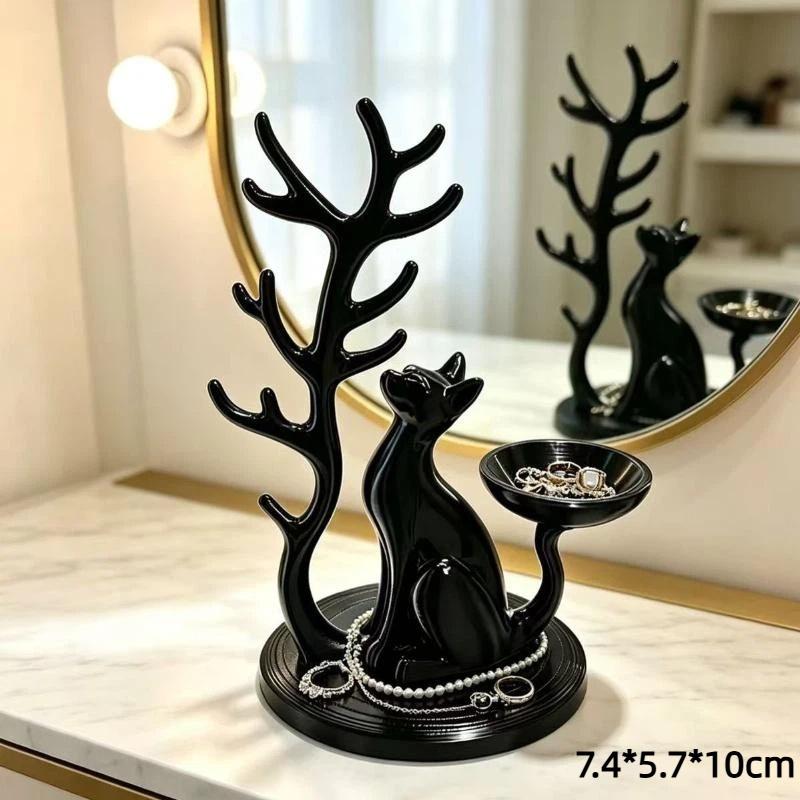 3D Printed Cat Jewelry Tray Desk Organizer Tree Shaped Jewelry Stand Multifunctional Storage Holder