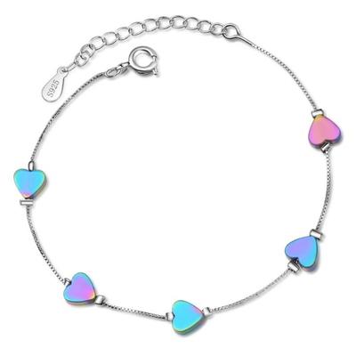 Ny Kreativ Mode Kärlek Utsökt 925 Sterling Silver Smycken Hjärtformad Färgrik Kristall Damarmband Sb155
