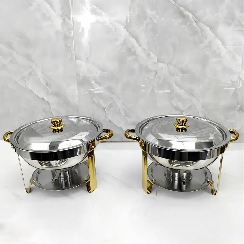 Round Stainless Steel Buffet Stove - Golden Food Warmer for Hotels & Restaurants