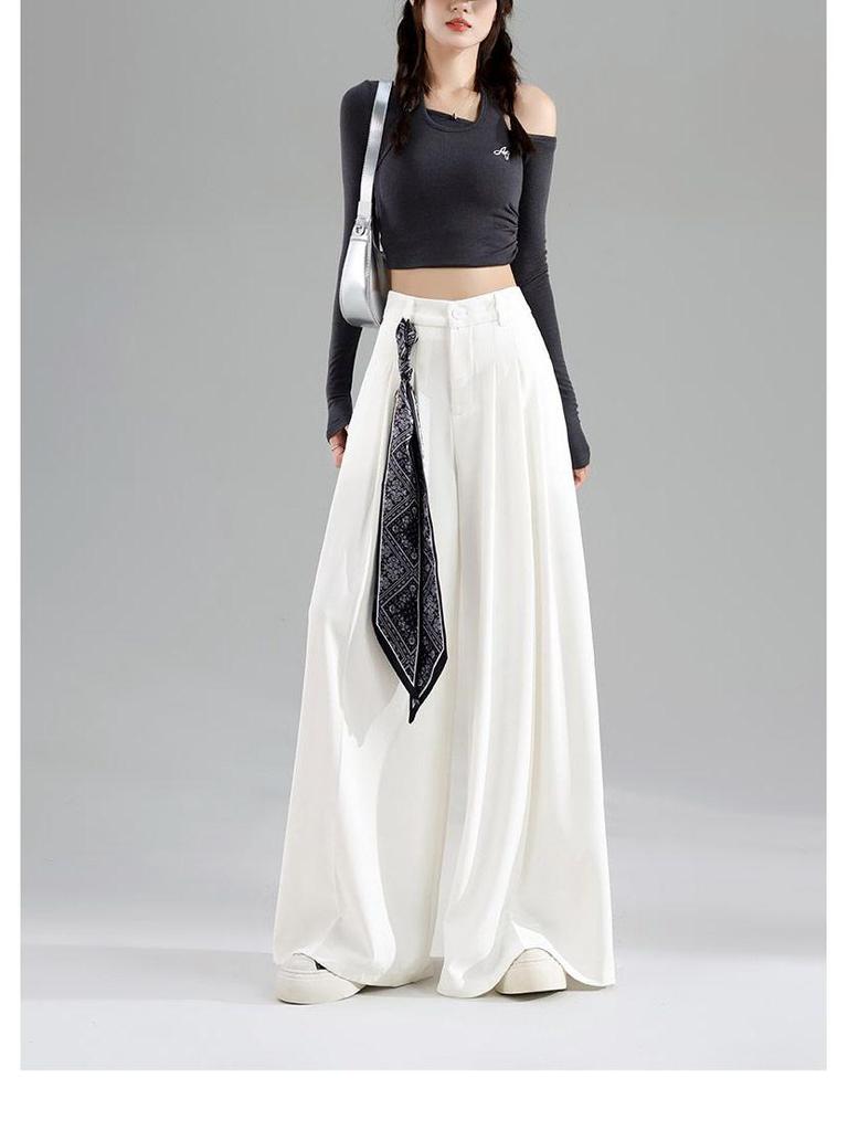 Women's Drapey Wide-Leg High-Waisted Slimming Floor-Length Pants - 2026 Spring/Summer Collection